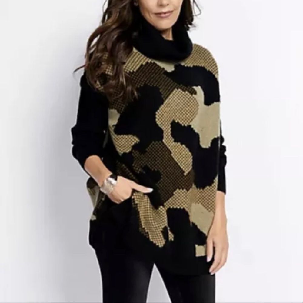 Denim & Co. Jacquard Cowl Neck Poncho